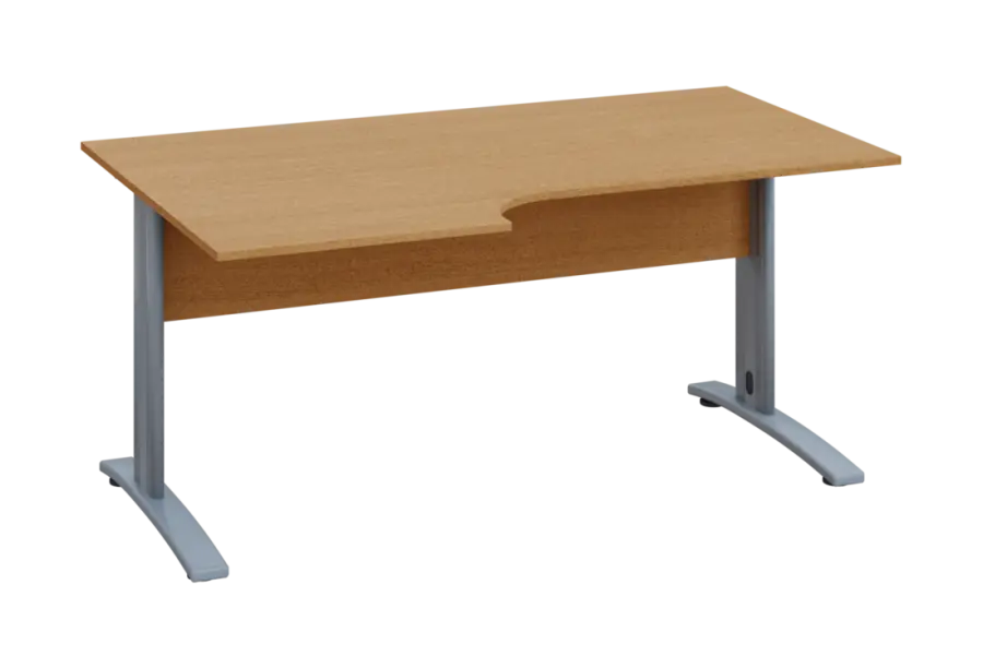 ERK 18 - 166 stůl kancelářský, rohový, levý, kovová podnož stříbrná, deska 18 mm, široký 1600 mm, buk Royal